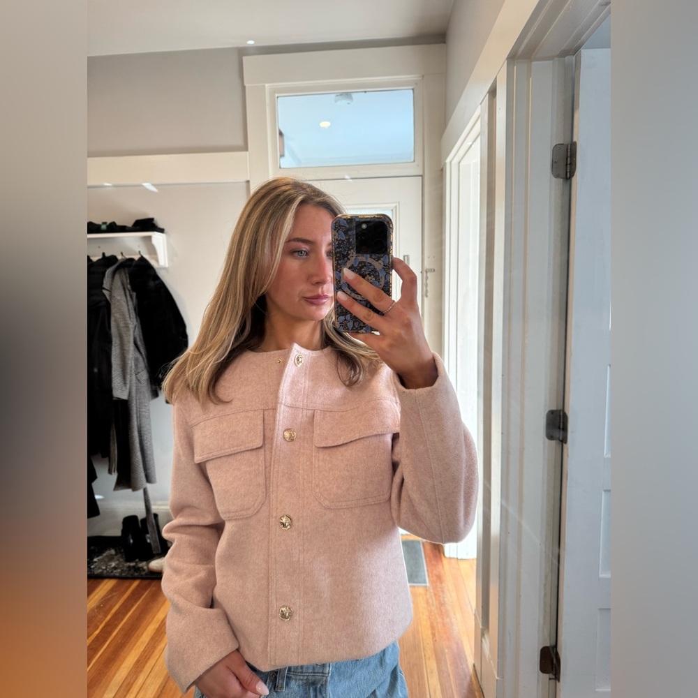 Zara Light Pink Button-Front Wool-Blend Jacket